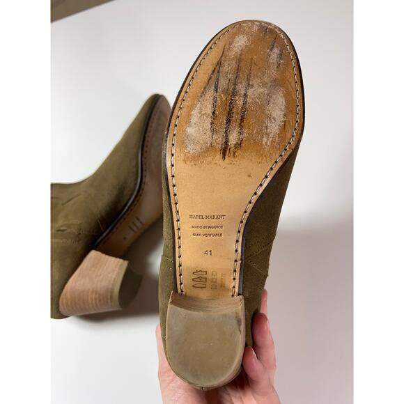 Isabel Marant Dicker Suede Ankle Bootie Taupe Block Heel 41 / US 11 Boho Western - Picture 6 of 7